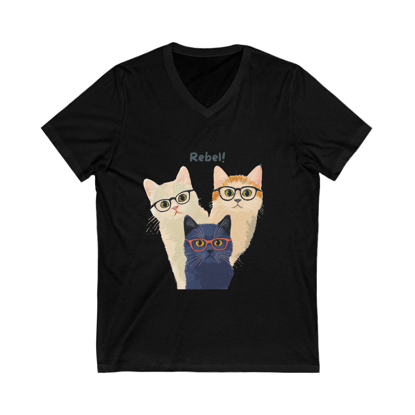 Rebel Cats V-Neck T-Shirt | Nerdy Kitty Squad | Intelligent Cat Lover Gift