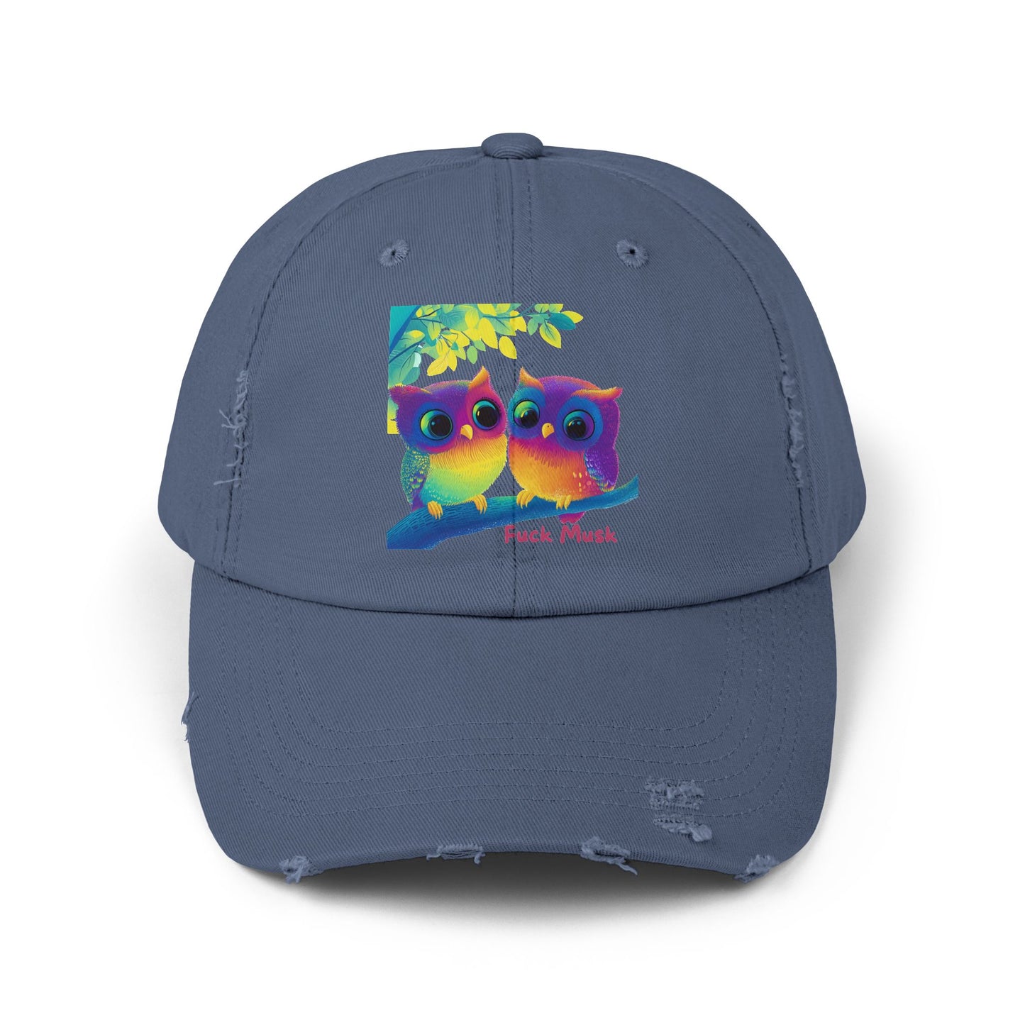 RainbowOwl Lovers Distressed Dad Hat | Colorful Feline Pride Cap