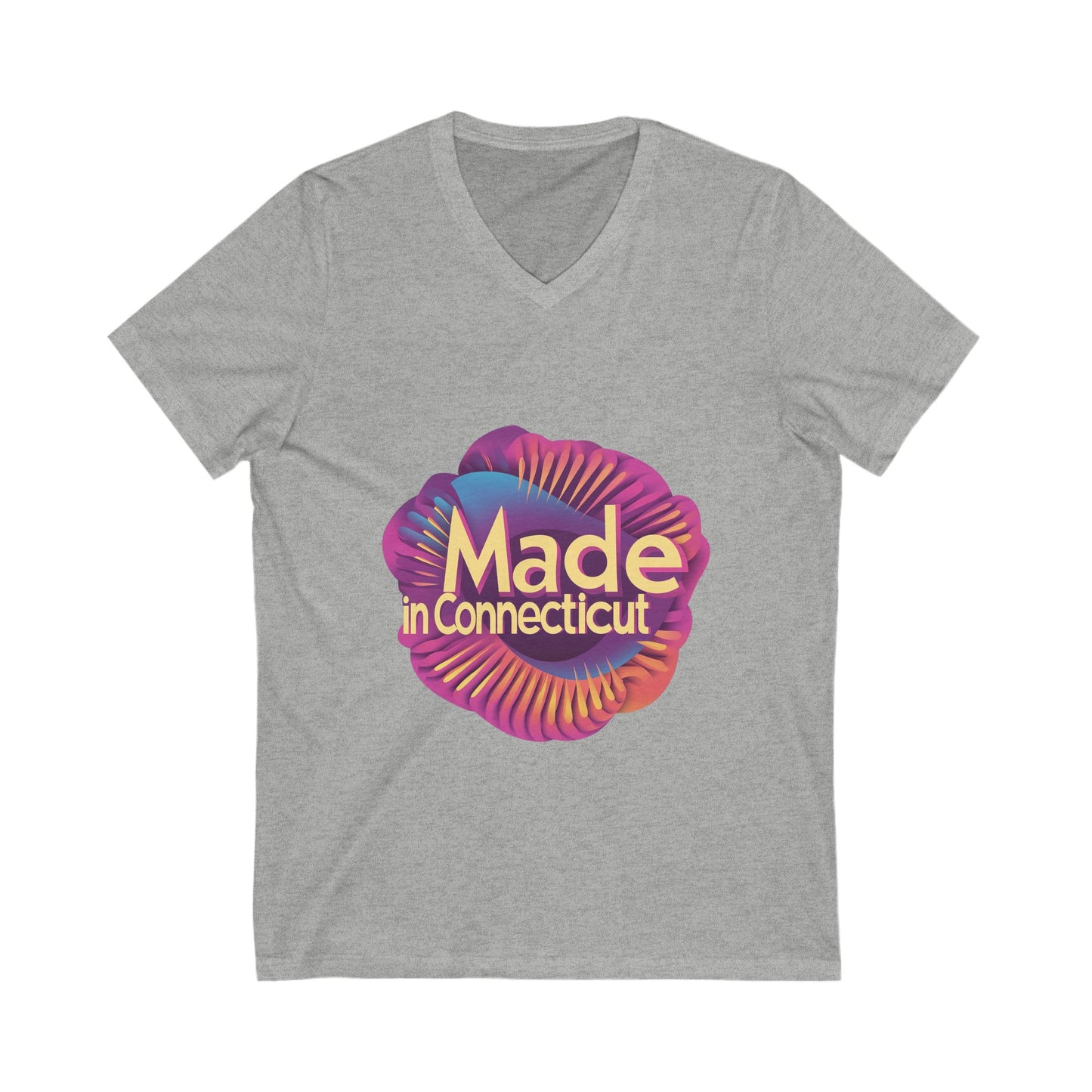 Made in Connecticut Retro V-Neck T-Shirt | State Pride Rainbow Spiral Design