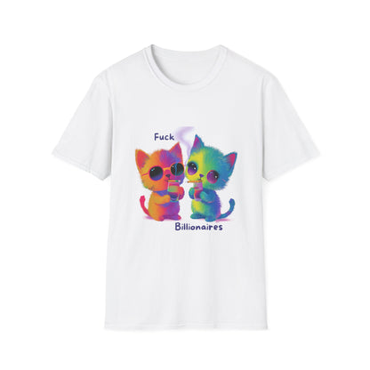 Colorful Cat Protest T-Shirt | Anti-Billionaire Rainbow Kitty Tee