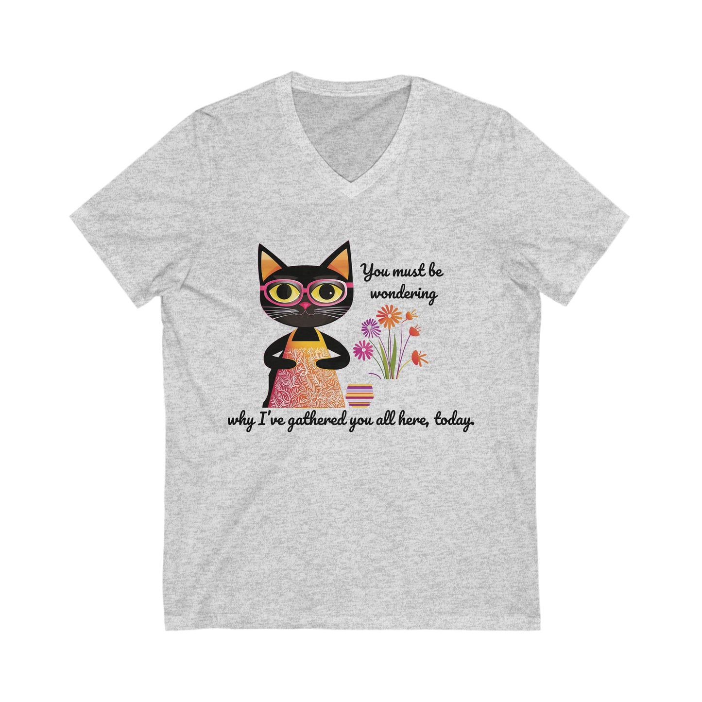 Book Club Cat V-Neck T-Shirt | Literary Pet Humor | Book Lover Gift Unisex Tee