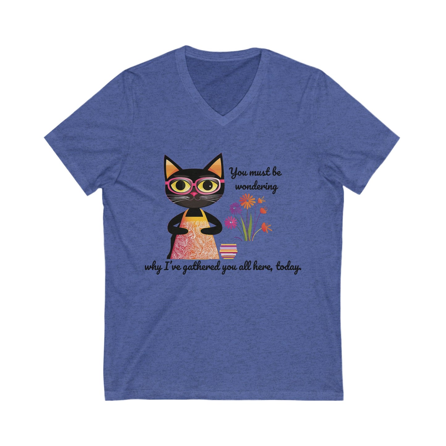 Book Club Cat V-Neck T-Shirt | Literary Pet Humor | Book Lover Gift Unisex Tee