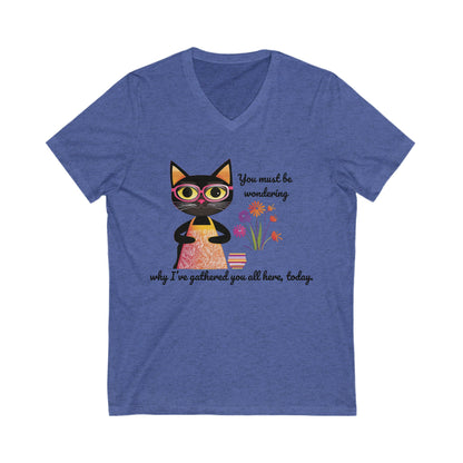 Book Club Cat V-Neck T-Shirt | Literary Pet Humor | Book Lover Gift Unisex Tee