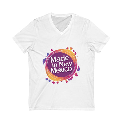 Made in New Mexico V-Neck T-Shirt | Southwest Pride State Design | Unisex Sunset Circle Tee