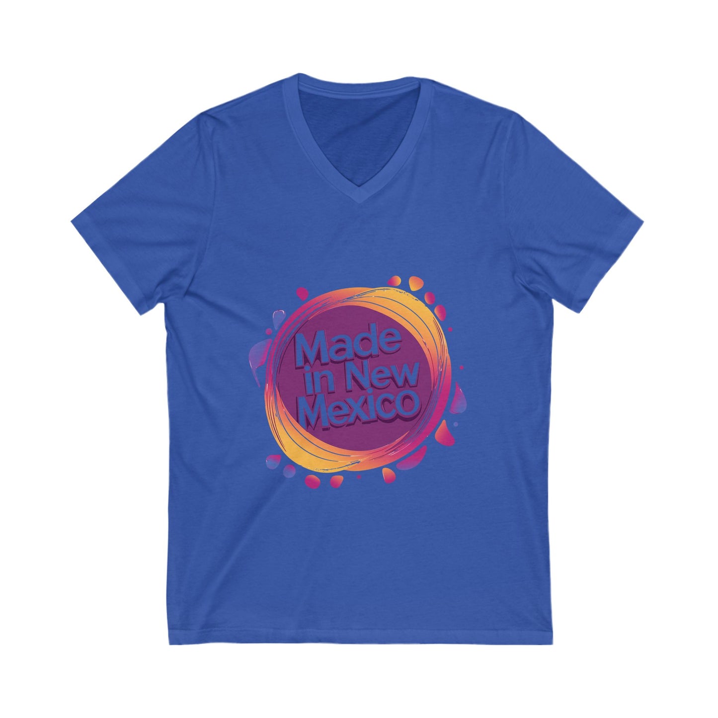 Made in New Mexico V-Neck T-Shirt | Southwest Pride State Design | Unisex Sunset Circle Tee