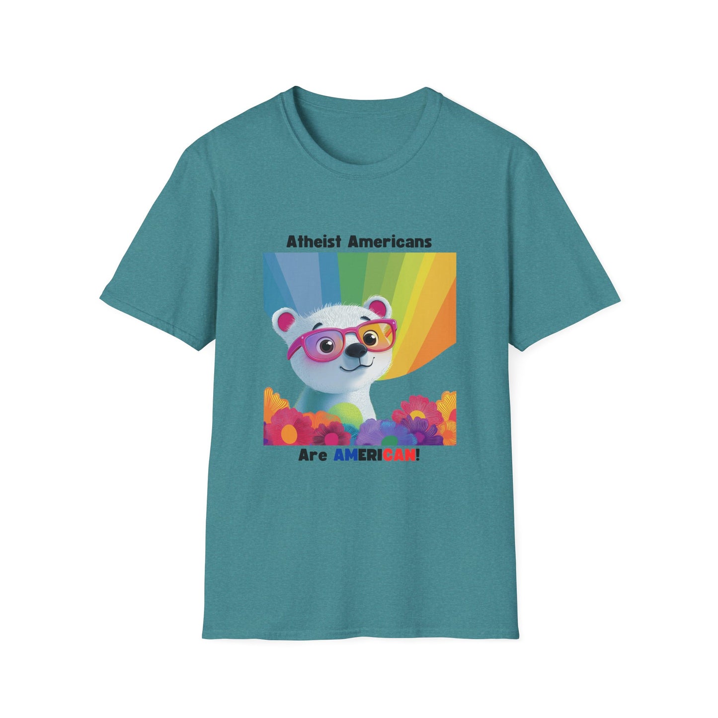 Cute Atheist Pride Bear Rainbow T-Shirt | Kawaii Activism Unisex Tee