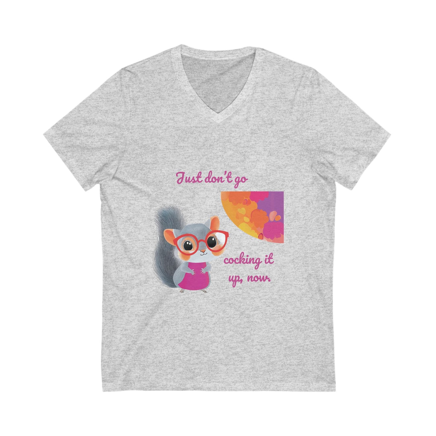 Sassy Squirrel V-Neck T-Shirt | Cute Animal Kawaii Tee | Pink & Purple Unisex V-Neck