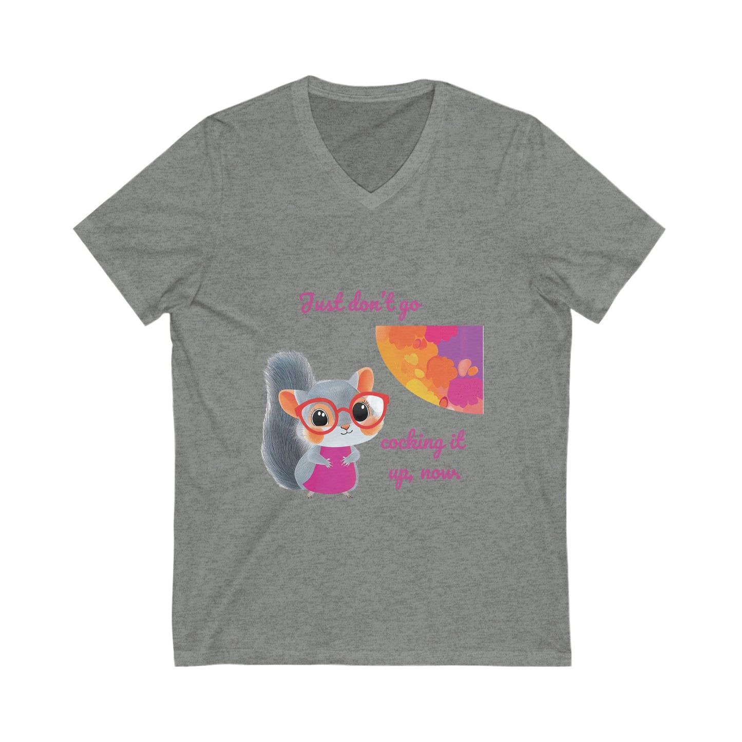 Sassy Squirrel V-Neck T-Shirt | Cute Animal Kawaii Tee | Pink & Purple Unisex V-Neck