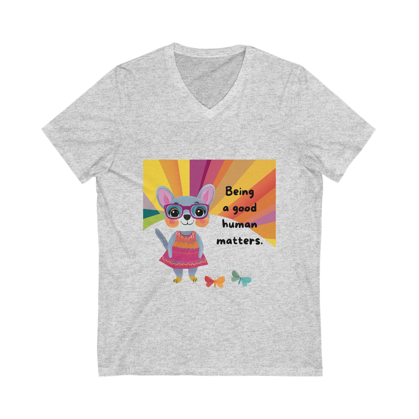 Being A Good Human Matters V-Neck | Kawaii Bunny Activist Tee