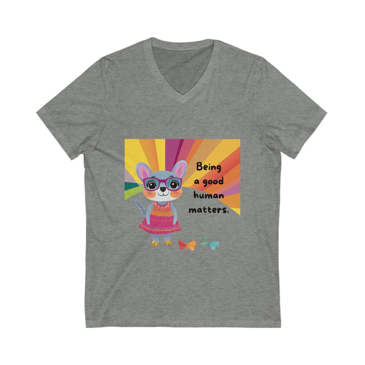 Being A Good Human Matters V-Neck | Kawaii Bunny Activist Tee