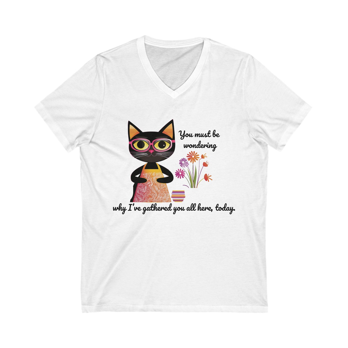 Book Club Cat V-Neck T-Shirt | Literary Pet Humor | Book Lover Gift Unisex Tee