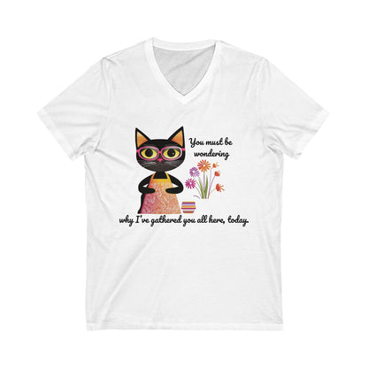 Book Club Cat V-Neck T-Shirt | Literary Pet Humor | Book Lover Gift Unisex Tee