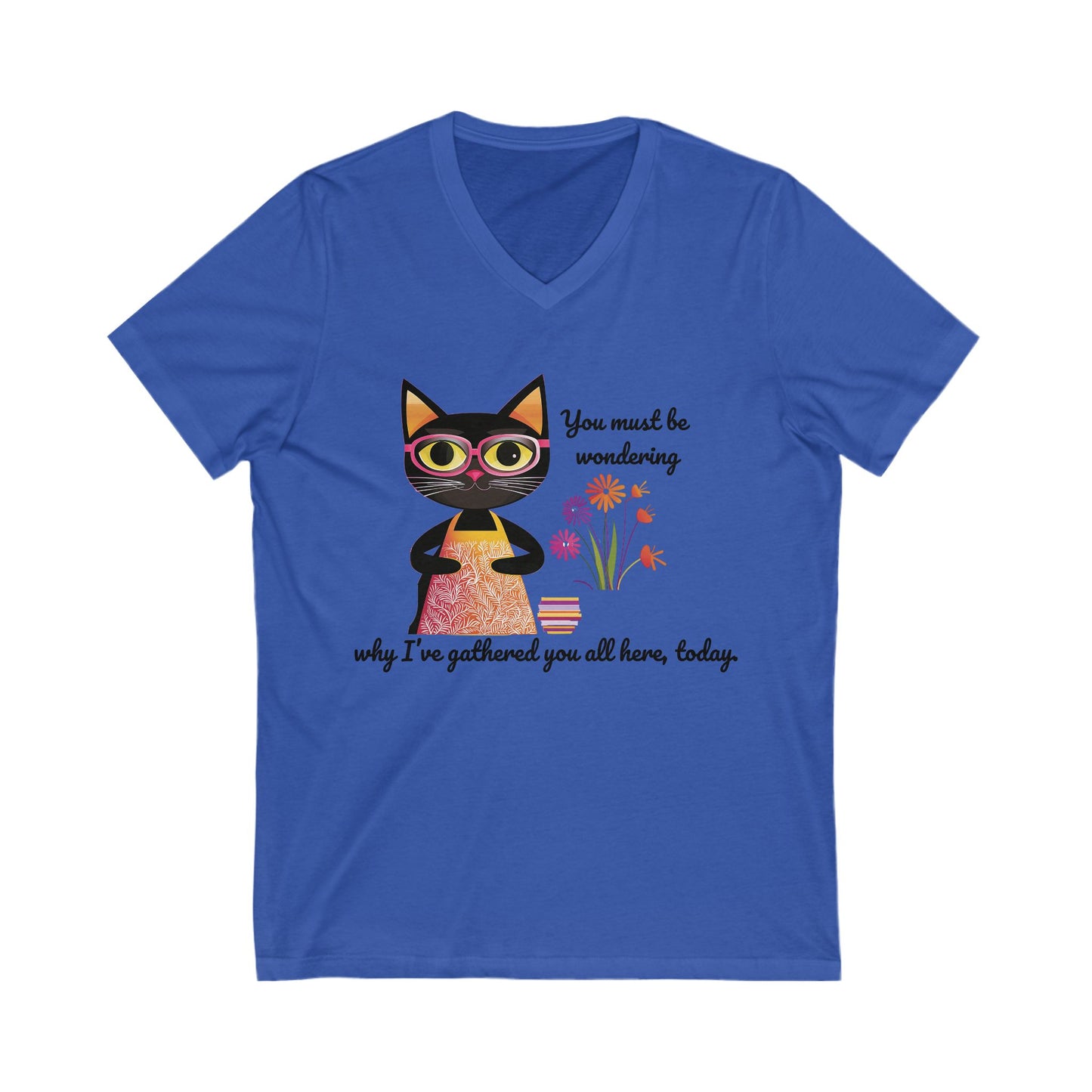 Book Club Cat V-Neck T-Shirt | Literary Pet Humor | Book Lover Gift Unisex Tee