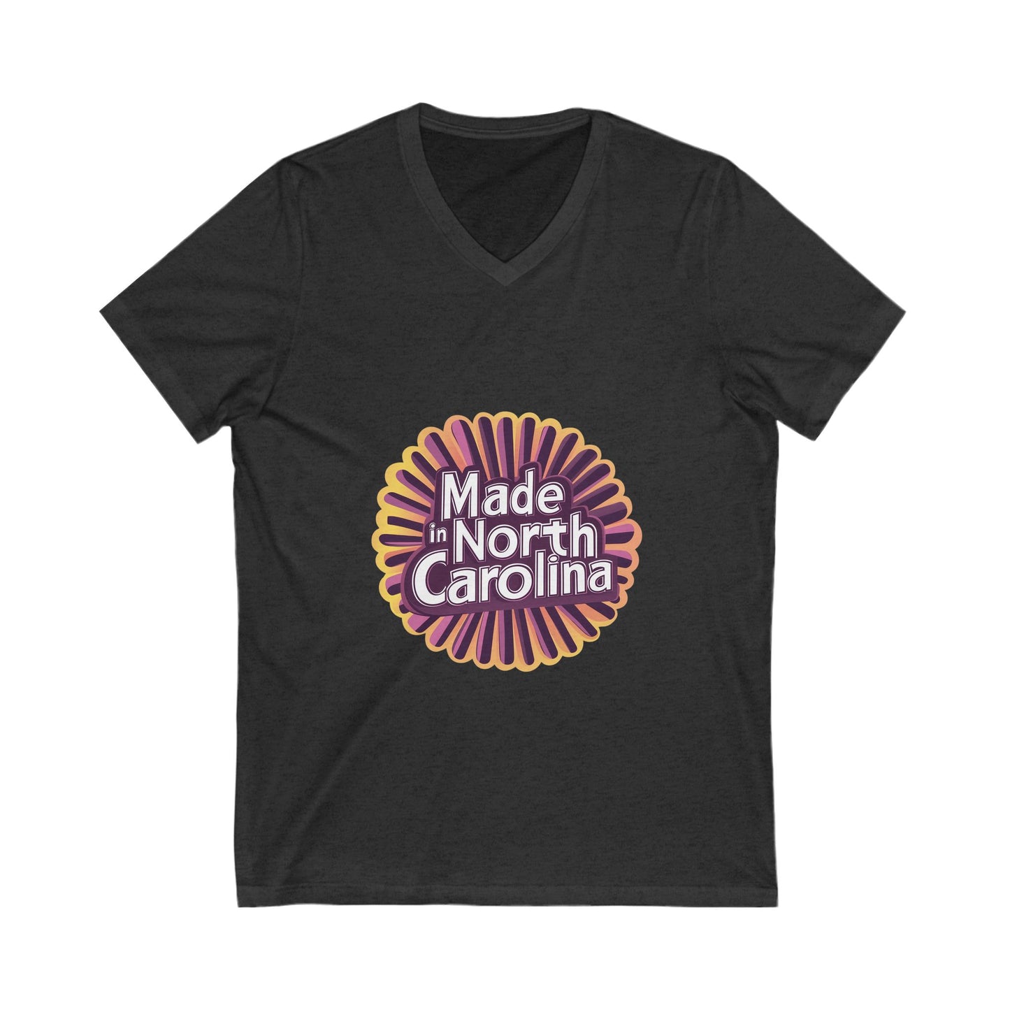 Made in North Carolina Retro V-Neck | Vintage State Pride Sunburst Design | Unisex Tee