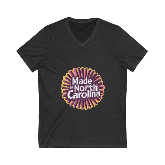 Made in North Carolina Retro V-Neck | Vintage State Pride Sunburst Design | Unisex Tee