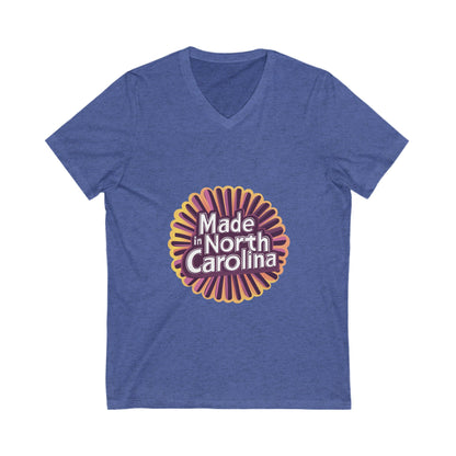 Made in North Carolina Retro V-Neck | Vintage State Pride Sunburst Design | Unisex Tee
