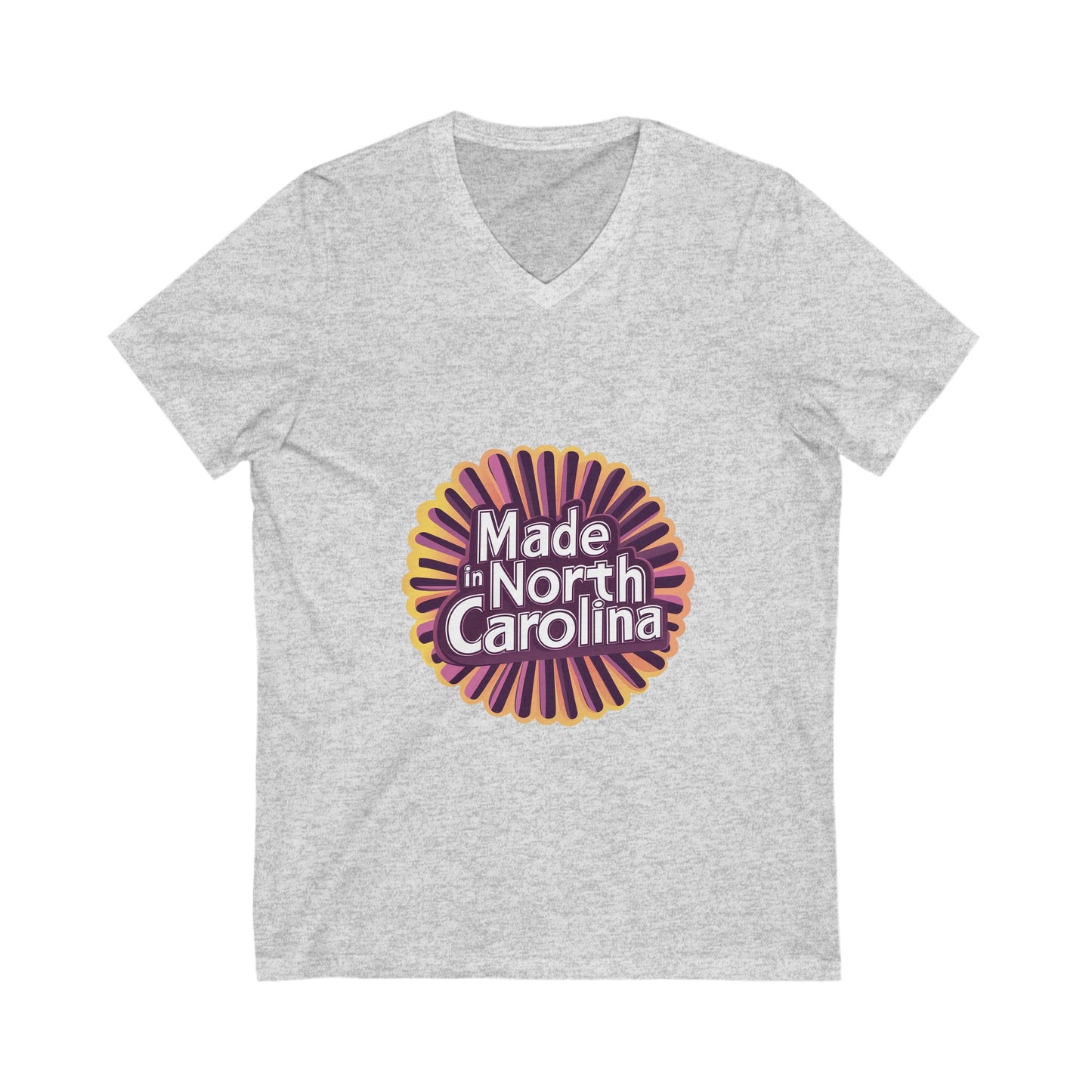 Made in North Carolina Retro V-Neck | Vintage State Pride Sunburst Design | Unisex Tee