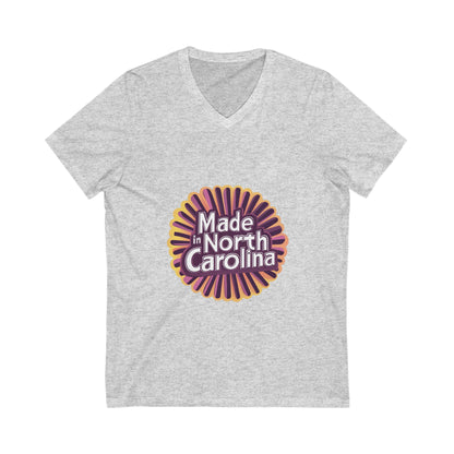 Made in North Carolina Retro V-Neck | Vintage State Pride Sunburst Design | Unisex Tee