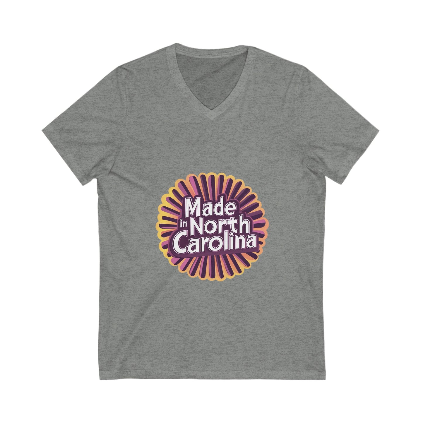 Made in North Carolina Retro V-Neck | Vintage State Pride Sunburst Design | Unisex Tee