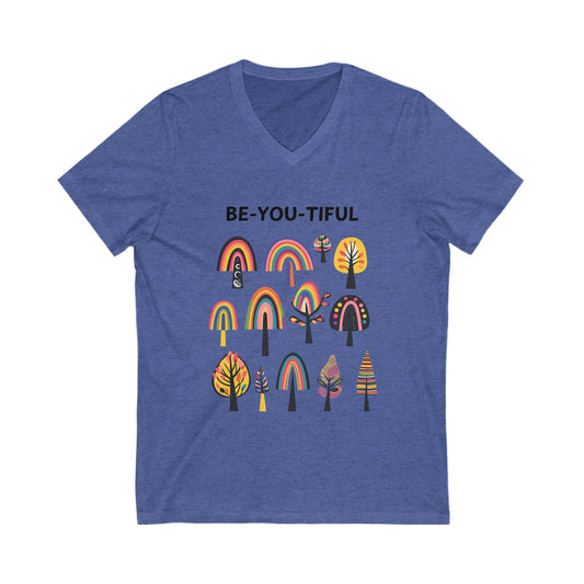 BE-YOU-TIFUL Rainbow Trees V-Neck | Inspirational Self Love Unisex Tee
