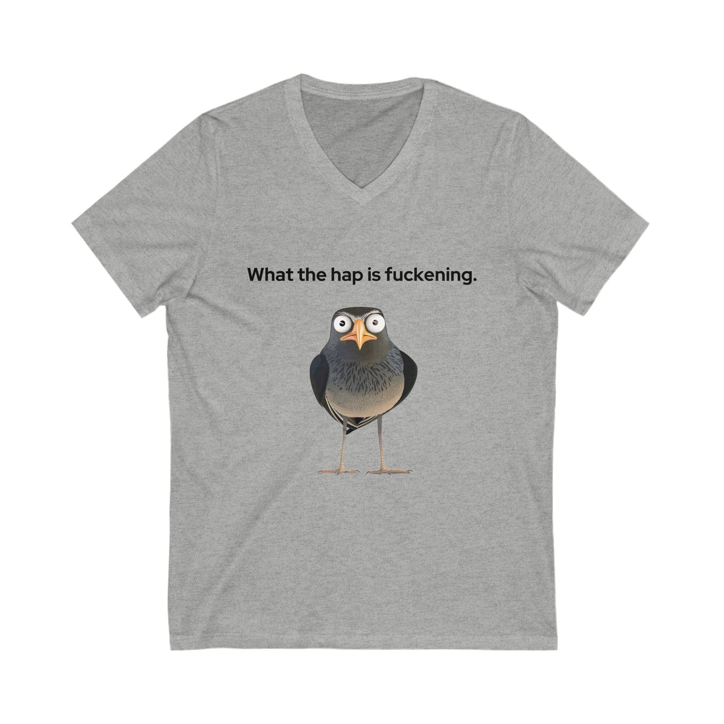 Confused Bird V-Neck T-Shirt | Funny Pet Meme Sarcastic Unisex Tee