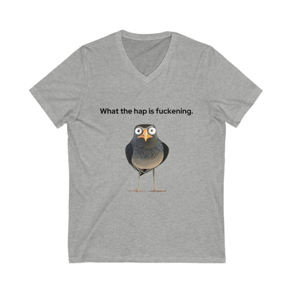 Confused Bird V-Neck T-Shirt | Funny Pet Meme Sarcastic Unisex Tee