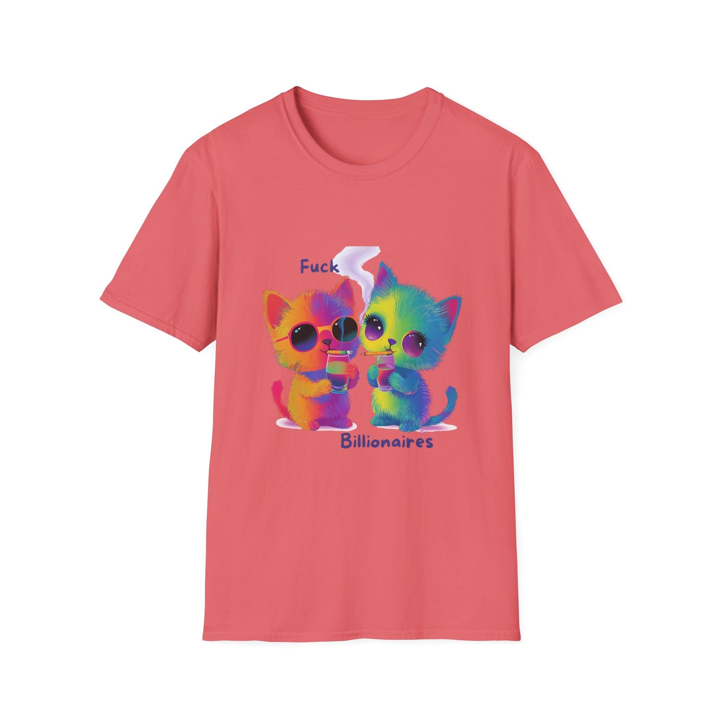 Colorful Cat Protest T-Shirt | Anti-Billionaire Rainbow Kitty Tee