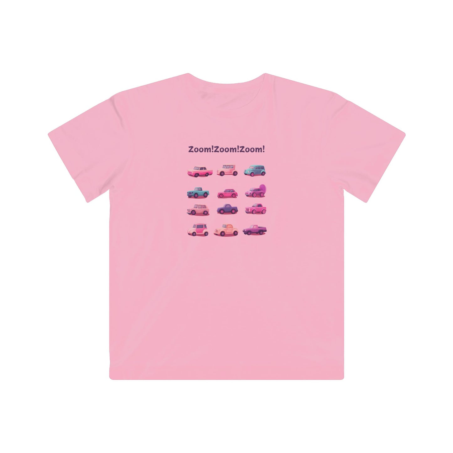 Zoom! Zoom! Kids Car T-Shirt | Kawaii Vehicle Grid Design | Cute Unisex Children's Tee