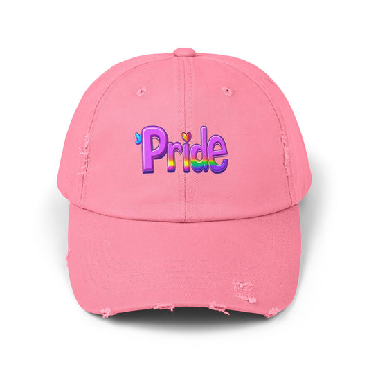Pride Distressed Dad Hat | LGBTQ+ Pink Cotton Cap | Rainbow Pride Embroidered Design