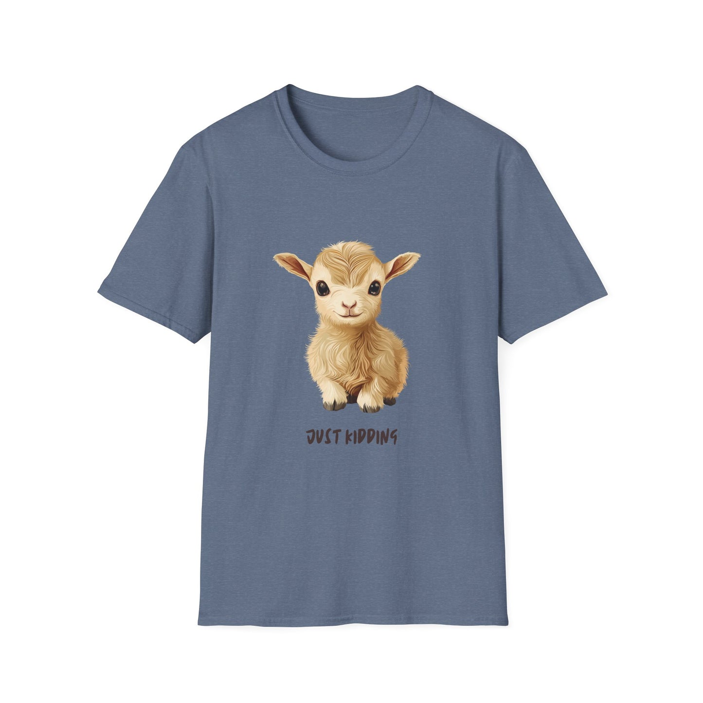 Just Kidding Baby Goat T-Shirt | Cute Farm Animal Pun Tee | Kawaii Goat Design