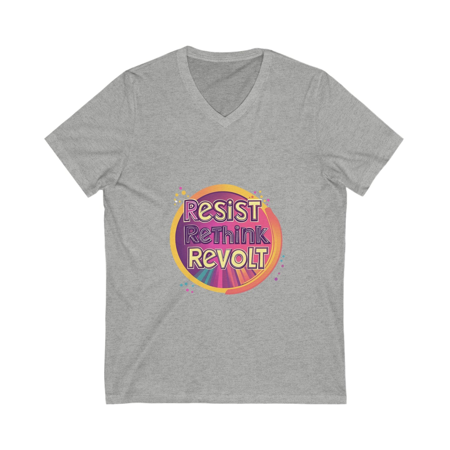 Resist Rethink Revolt V-Neck T-Shirt | Retro Activist Circle Design | Progressive Unisex Tee