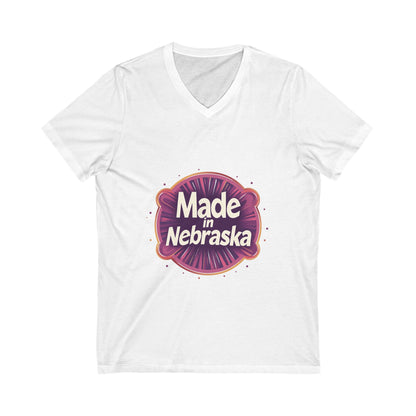 Made in Nebraska V-Neck T-Shirt | Retro State Pride Design | Vintage Circle Logo Tee
