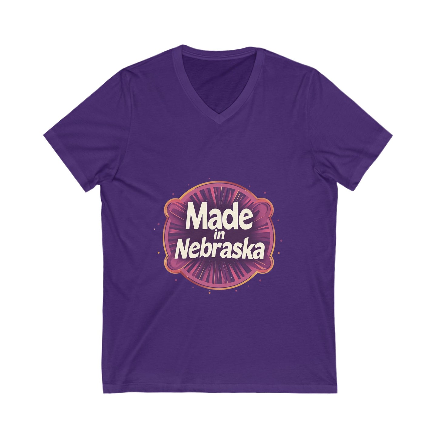 Made in Nebraska V-Neck T-Shirt | Retro State Pride Design | Vintage Circle Logo Tee