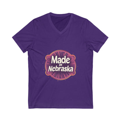 Made in Nebraska V-Neck T-Shirt | Retro State Pride Design | Vintage Circle Logo Tee