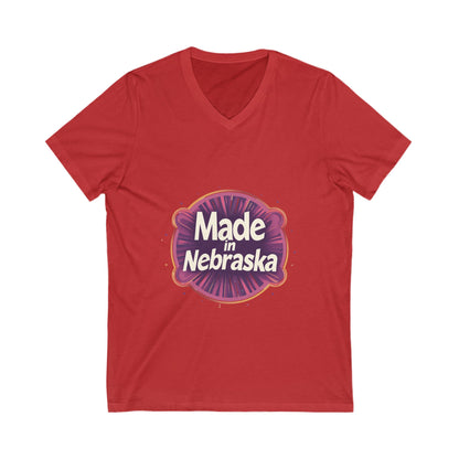 Made in Nebraska V-Neck T-Shirt | Retro State Pride Design | Vintage Circle Logo Tee