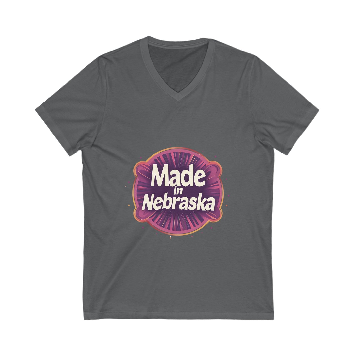 Made in Nebraska V-Neck T-Shirt | Retro State Pride Design | Vintage Circle Logo Tee