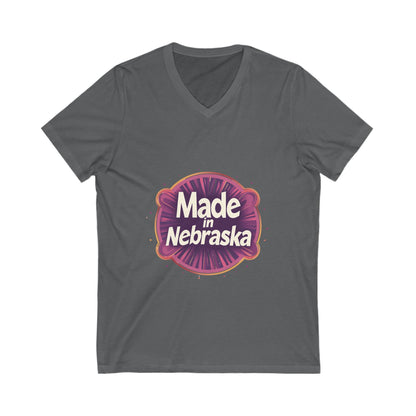 Made in Nebraska V-Neck T-Shirt | Retro State Pride Design | Vintage Circle Logo Tee