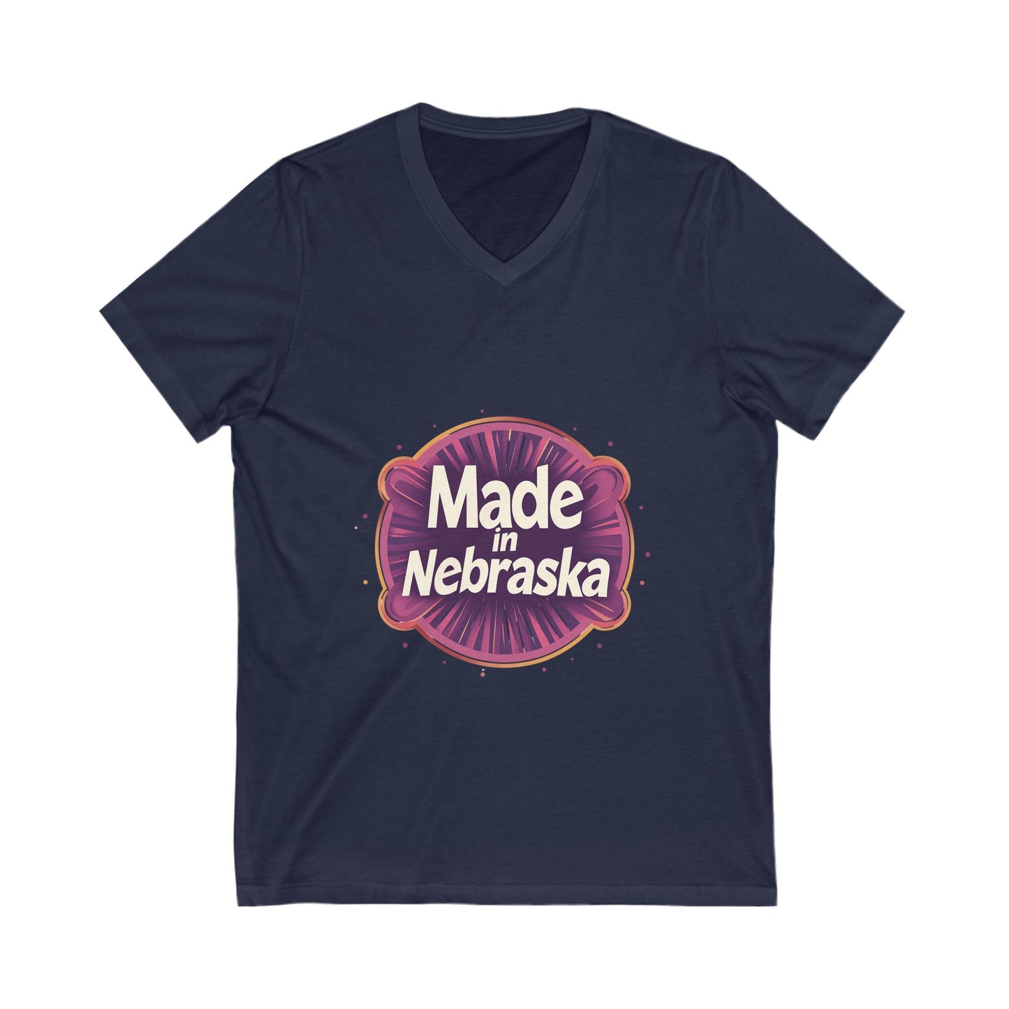 Made in Nebraska V-Neck T-Shirt | Retro State Pride Design | Vintage Circle Logo Tee