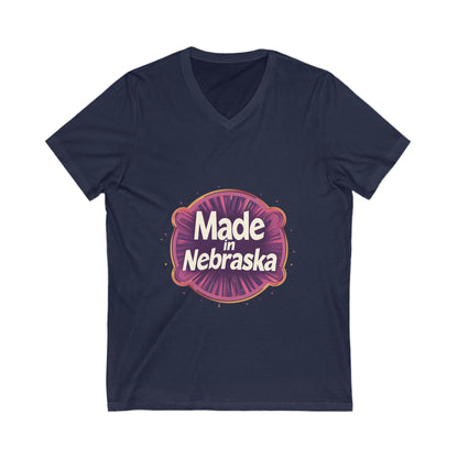 Made in Nebraska V-Neck T-Shirt | Retro State Pride Design | Vintage Circle Logo Tee