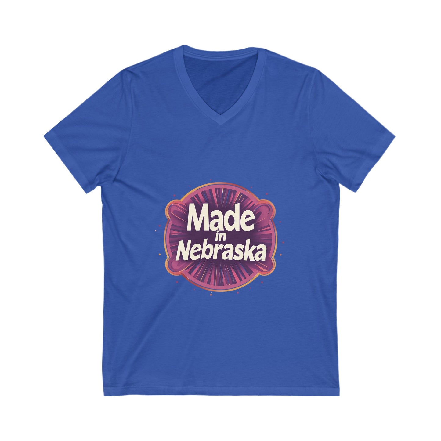 Made in Nebraska V-Neck T-Shirt | Retro State Pride Design | Vintage Circle Logo Tee