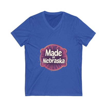 Made in Nebraska V-Neck T-Shirt | Retro State Pride Design | Vintage Circle Logo Tee