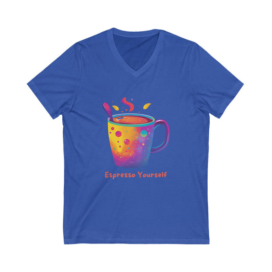 Espresso Yourself Rainbow Coffee V-Neck | Kawaii Coffee Lover Gift | Colorful Barista Tee