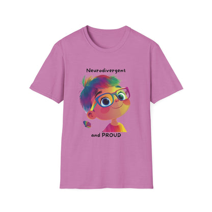 Neurodivergent and Proud Rainbow Character T-Shirt | Cute Neurodiversity Pride Tee