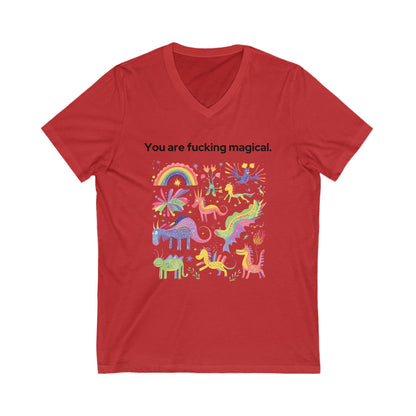 Magical Unicorn V-Neck T-Shirt | Empowering Rainbow Art | Kawaii Fantasy Unisex Tee