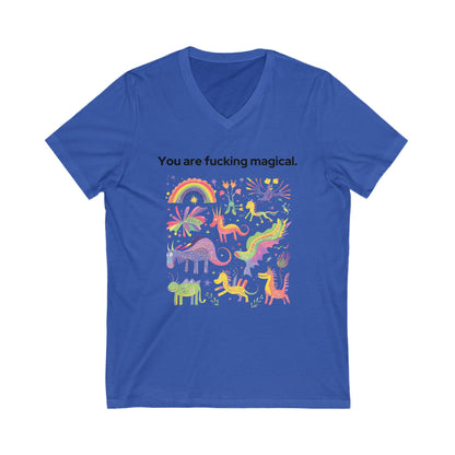 Magical Unicorn V-Neck T-Shirt | Empowering Rainbow Art | Kawaii Fantasy Unisex Tee