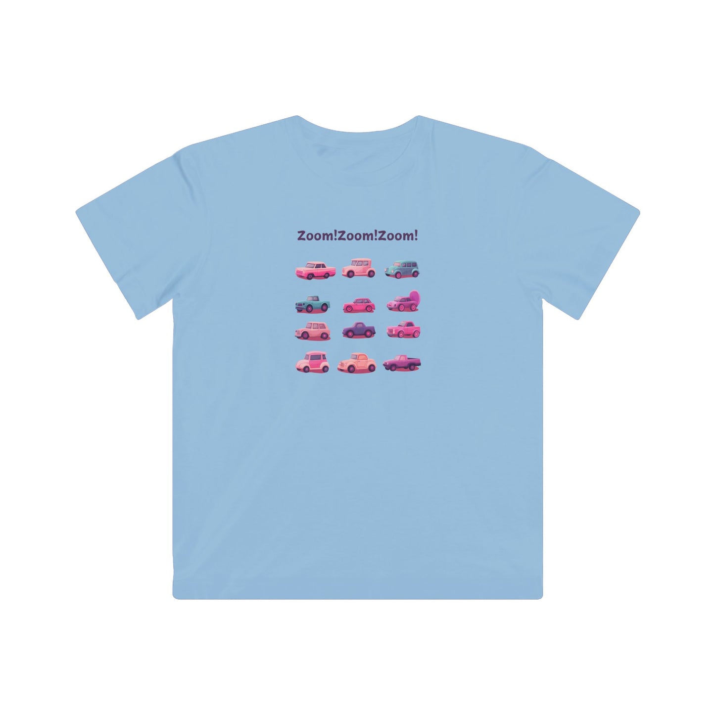 Zoom! Zoom! Kids Car T-Shirt | Kawaii Vehicle Grid Design | Cute Unisex Children's Tee