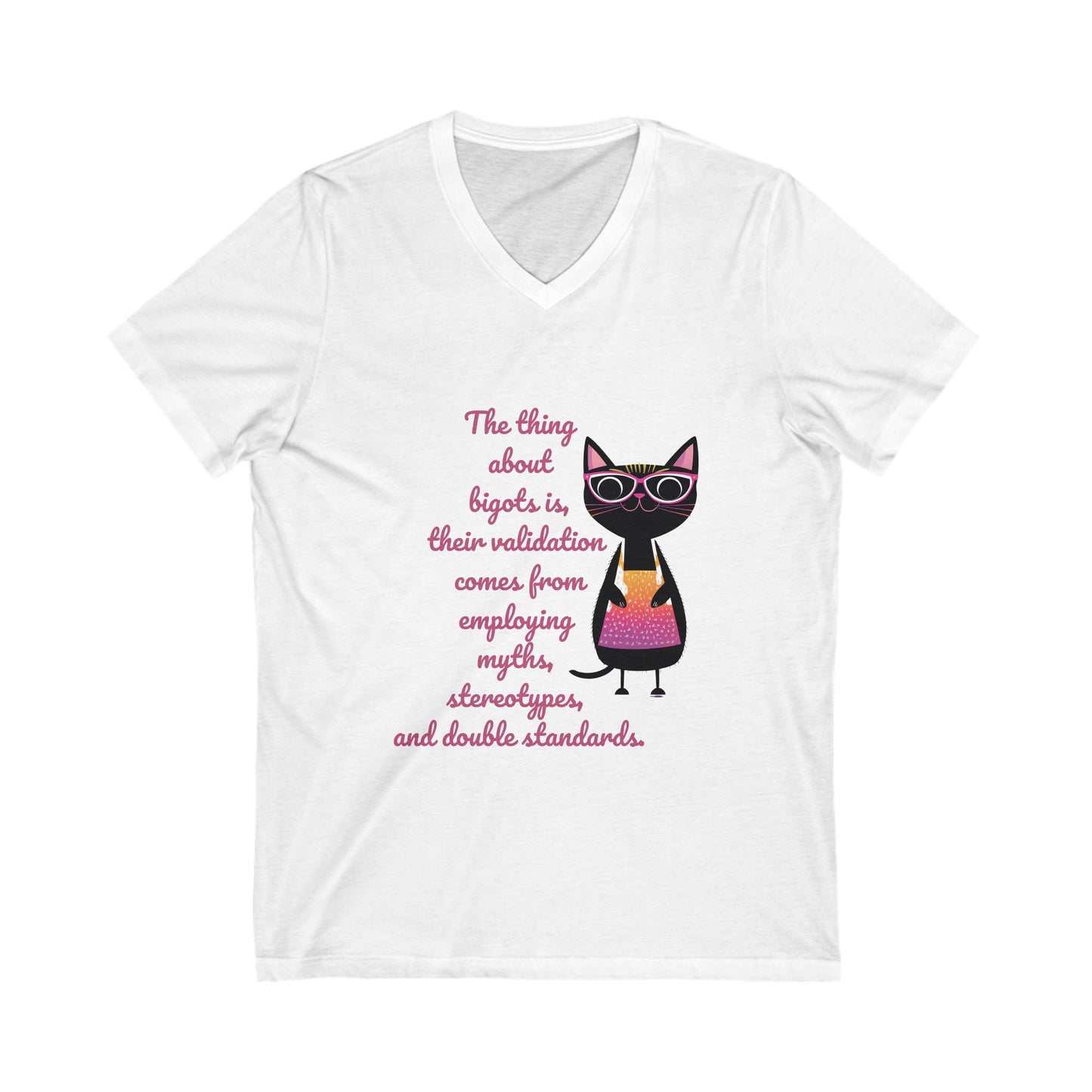 Feminist Cat Professor V-Neck T-Shirt | Cute Academic Activism Tee | Social Justice Cat Unisex V-Neck