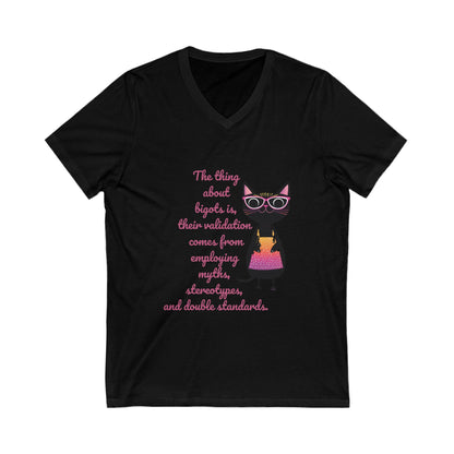 Feminist Cat Professor V-Neck T-Shirt | Cute Academic Activism Tee | Social Justice Cat Unisex V-Neck