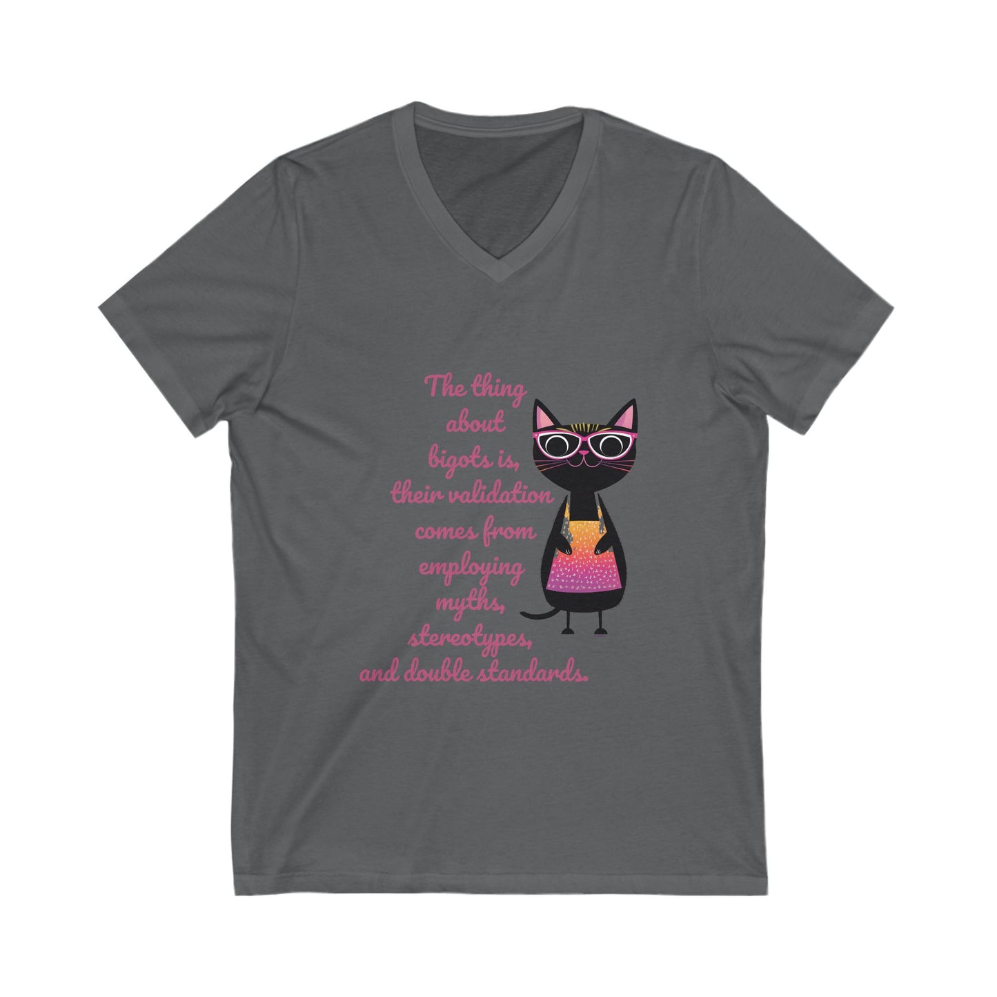 Feminist Cat Professor V-Neck T-Shirt | Cute Academic Activism Tee | Social Justice Cat Unisex V-Neck