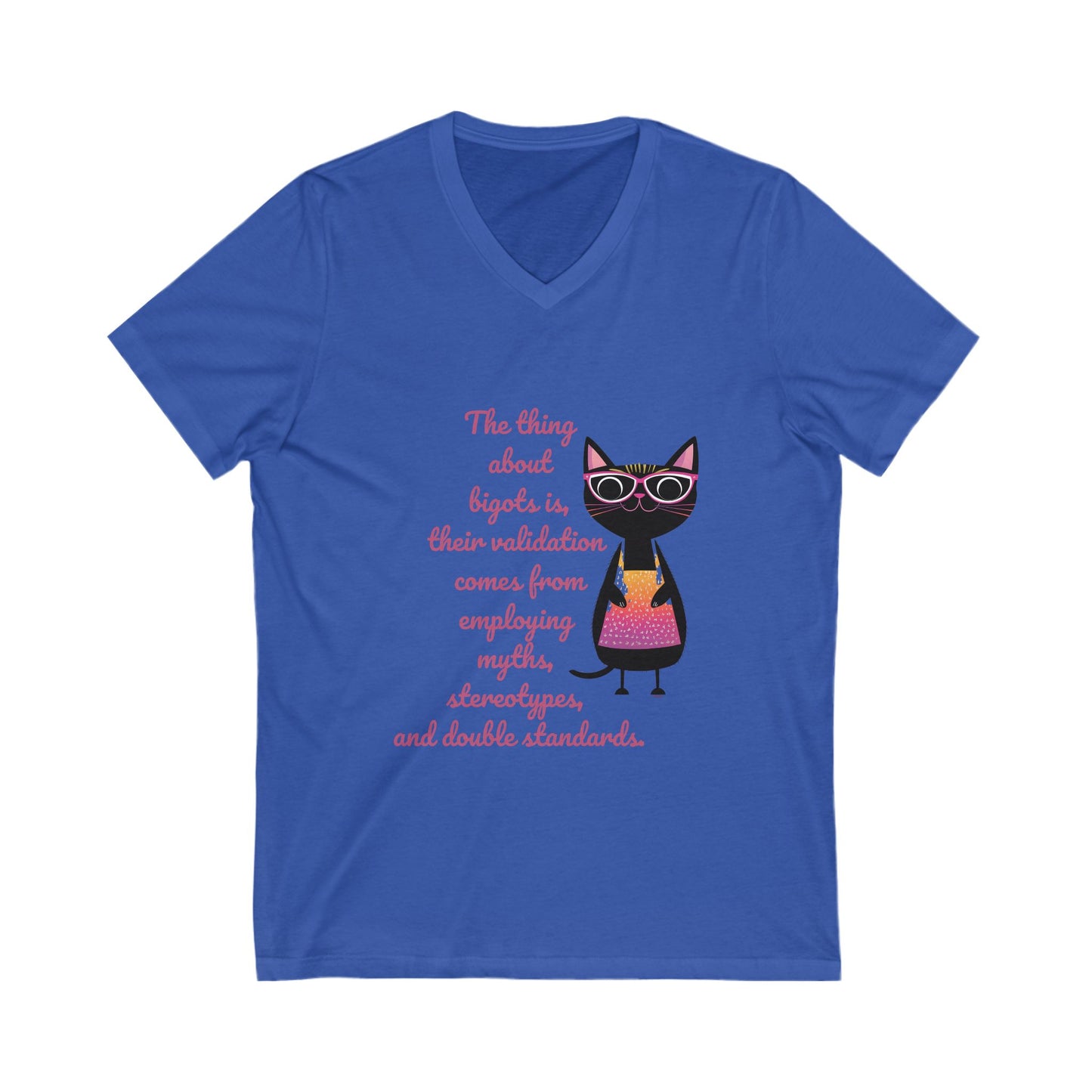 Feminist Cat Professor V-Neck T-Shirt | Cute Academic Activism Tee | Social Justice Cat Unisex V-Neck